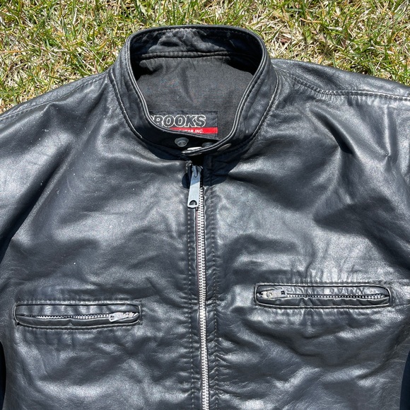 Brooks Leather Cafe Racer Jacket, Made in USA, Size 44 - Picture 2 of 8